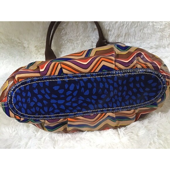 FOSSIL KEYPER MULTI COLOR STRIPES COATED CANVAS Shoulder Bag Charm Pockets - Picture 6 of 15